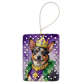 Australian Cattle Dog King of Mardi Gras Porcelain Ornament Christmas Tree Hanging Decorations for Home Christmas Holiday, Rectangle, Gift, Multi