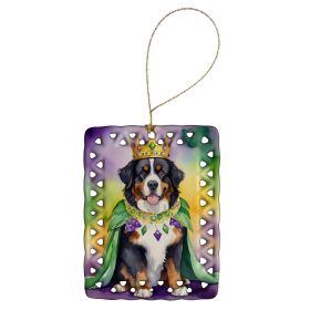 Bernese Mountain Dog King of Mardi Gras Porcelain Ornament Christmas Tree Hanging Decorations for Home Christmas Holiday, Rectangle, Gift, Multic