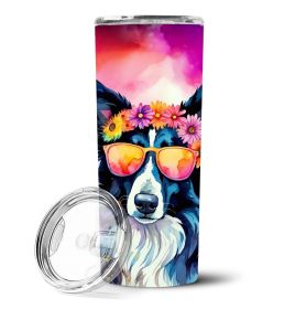Border Collie Hippie Dawg Stainless Steel Skinny Tumbler Vacuum Double Walled Reusable Insulated Tumbler Travel Cup for Coffee Cocktails Gift wit