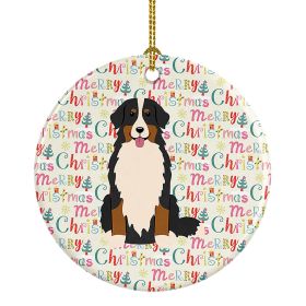 Merry Christmas Bernese Mountain Dog Ceramic Ornament Christmas Tree Hanging Decorations for Home Christmas Holiday, Party, Gift, 3 in, Multicolo