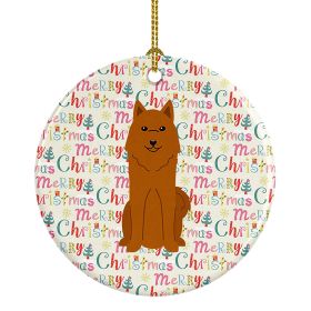 Merry Christmas Karelian Bear Dog Ceramic Ornament Christmas Tree Hanging Decorations for Home Christmas Holiday, Party, Gift, 3 in, Multicolor