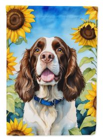 English Springer Spaniel in Sunflowers House Flag Large Porch Sleeve Pole Decorative Outside Yard Banner Artwork Wall Hanging, Polyester, House S