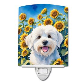 NEW Coton de Tulear in Sunflowers Ceramic Night Light Compact, UL-Certified, Ideal for Bedroom, Bathroom, Nursery, Hallway, Kitchen, 6x4x3, Multi