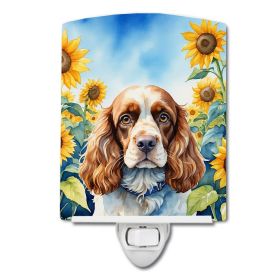 NEW Cocker Spaniel in Sunflowers Ceramic Night Light Compact, UL-Certified, Ideal for Bedroom, Bathroom, Nursery, Hallway, Kitchen, 6x4x3, Multic