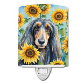 NEW Afghan Hound in Sunflowers Ceramic Night Light Compact, UL-Certified, Ideal for Bedroom, Bathroom, Nursery, Hallway, Kitchen, 6x4x3, Multicol
