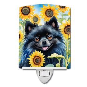 NEW Pomeranian in Sunflowers Ceramic Night Light Compact, UL-Certified, Ideal for Bedroom, Bathroom, Nursery, Hallway, Kitchen, 6x4x3, Multicolor