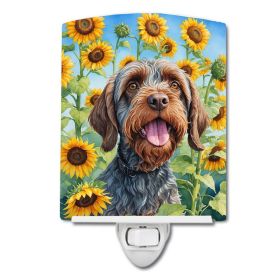 NEW Wirehaired Pointing Griffon in Sunflowers Ceramic Night Light Compact, UL-Certified, Ideal for Bedroom, Bathroom, Nursery, Hallway, Kitchen,