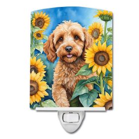 NEW Cockapoo in Sunflowers Ceramic Night Light Compact, UL-Certified, Ideal for Bedroom, Bathroom, Nursery, Hallway, Kitchen, 6x4x3, Multicolor