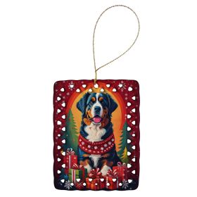 Bernese Mountain Dog Holiday Christmas Porcelain Ornament Christmas Tree Hanging Decorations for Home Christmas Holiday, Rectangle, Gift, Multico