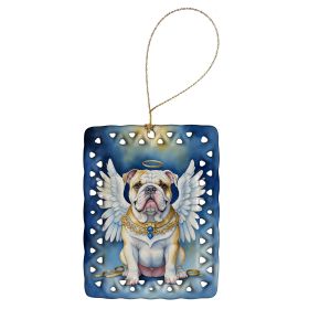English Bulldog My Angel Porcelain Ornament Christmas Tree Hanging Decorations for Home Christmas Holiday, Rectangle, Gift, Multicolor