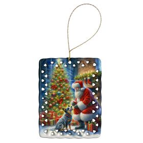 Australian Cattle Dog and Santa Claus Porcelain Ornament Christmas Tree Hanging Decorations for Home Christmas Holiday, Rectangle, Gift, Multicol