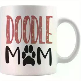 11oz Dog Mom Ceramic Coffee Mug - Cute Golden Retriever Design with Paw Prints, Distressed Red & Black Lettering