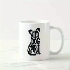 1pc 11oz "Wild Dog Spirit" Ceramic Coffee Mug - White with Black Dog Silhouette, Microwave & Dishwasher Safe, Ideal